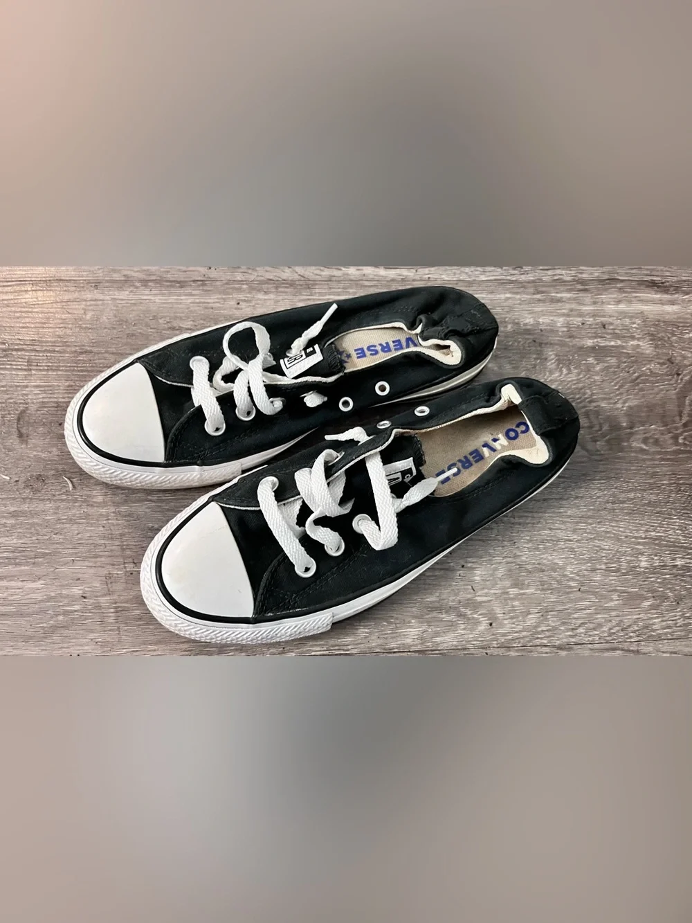 Classic Black Low Top Canvas converse elastic top Sneakers black white Accents - Picture 2 of 9
